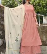 Excellent bemberg cotton pink printed salwar suit with mask