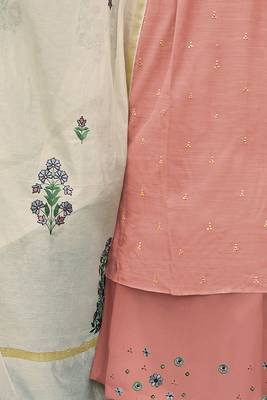 Excellent bemberg cotton pink printed salwar suit with mask 3