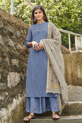 Awesome bemberg cotton blue printed salwar suit with mask 1