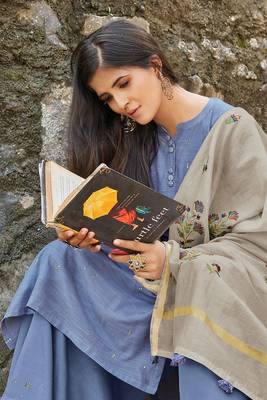 Awesome bemberg cotton blue printed salwar suit with mask 2