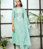 Likeable pure cotton green printed salwar suit dupatta