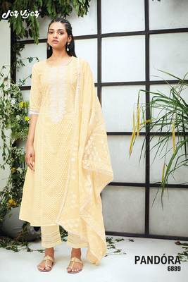Phenomenal pure cotton yellow printed salwar suit dupatta 1