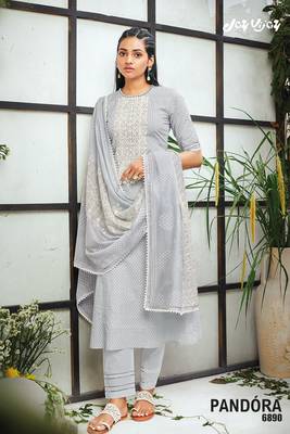 Magnificent pure cotton grey printed salwar suit dupatta 1