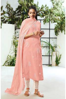 Girly Pure cotton pink printed beads mirror hand work salwar suit 1