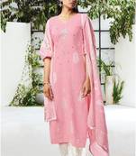 Nice pure cotton pink printed beads mirror hand work salwar suit