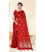 Red woven pure silk saree with blouse