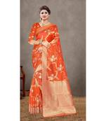 Orange woven organza saree with blouse