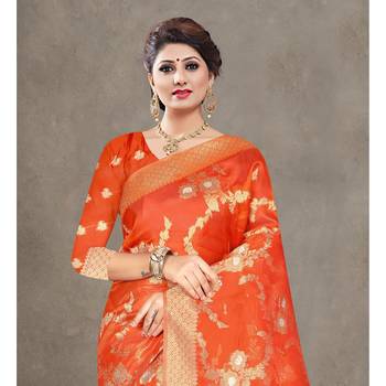 Orange woven organza saree with blouse 2