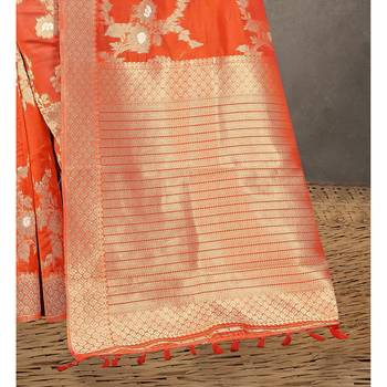 Orange woven organza saree with blouse 3