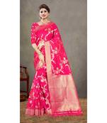Rani pink woven organza saree with blouse