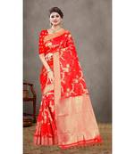 Red woven organza saree with blouse