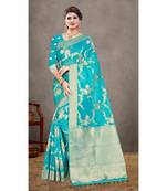 Sky blue woven organza saree with blouse
