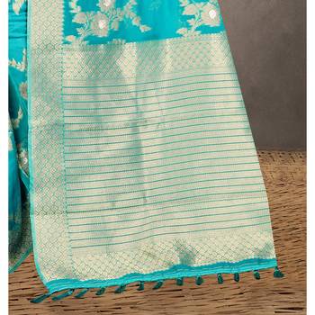 Sky blue woven organza saree with blouse 3