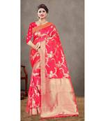 Pink woven organza saree with blouse