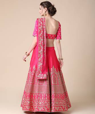 Pink mirror satin semi stitched lehenga 3