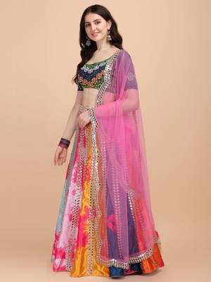 Multicolor mirror satin semi stitched lehenga 1