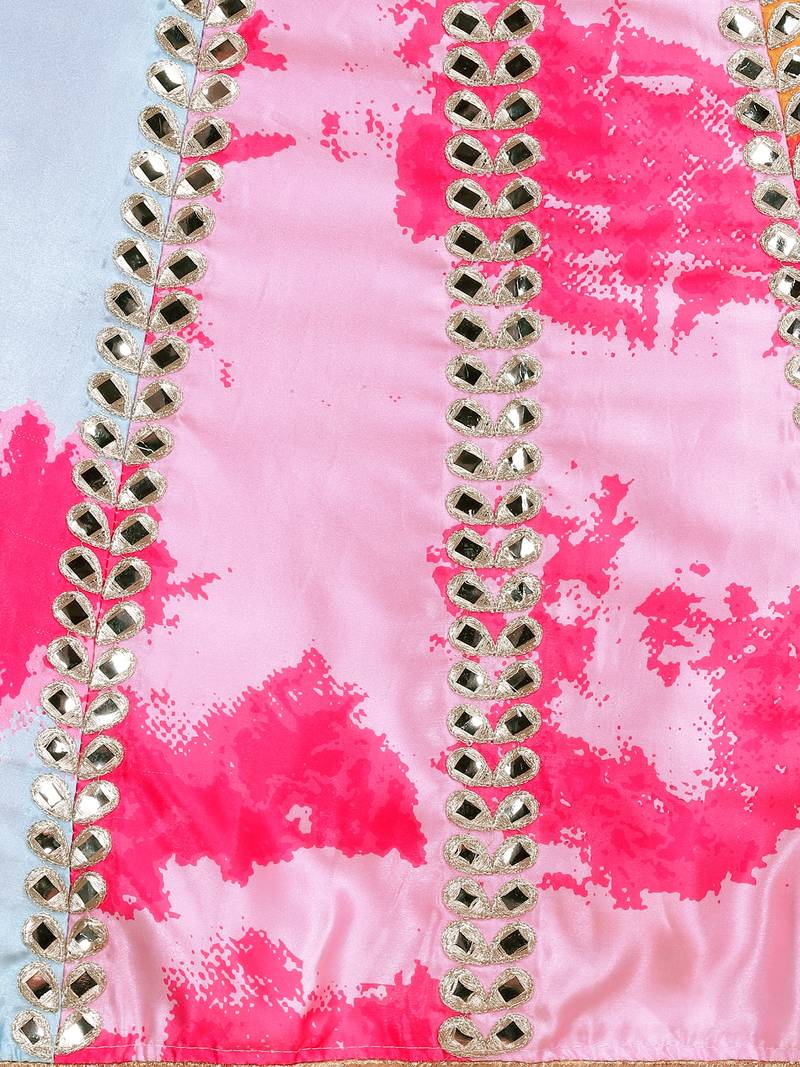 Multicolor mirror satin semi stitched lehenga