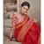 Red printed cotton silk saree with blouse