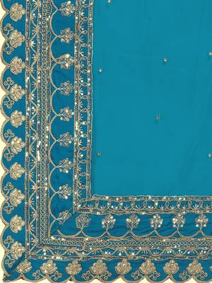 cyan satin sequins work semi stitched half sleeve choli choli & lehenga with dupatta 3