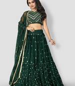green georgette sequins work semi stitched half sleeve choli choli & lehenga with dupatta