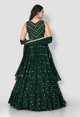 green georgette sequins work semi stitched half sleeve choli choli & lehenga with dupatta 3