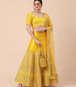 yellow art silk sequins work semi stitched half sleeve choli choli & lehenga with dupatta