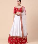 off-white silk thread embroidery semi stitched half sleeve choli choli & lehenga with dupatta