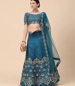 royal-blue silk sequins work semi stitched half sleeve choli choli & lehenga with dupatta