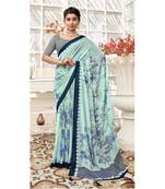 Light blue printed pure georgette saree with blouse