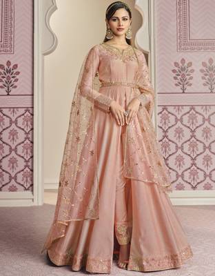 Peach embroidered silk salwar 1