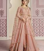 Peach embroidered silk salwar