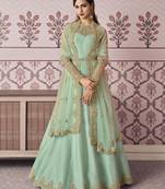 Light-sea-green embroidered silk salwar