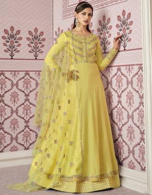 Yellow embroidered silk salwar 1