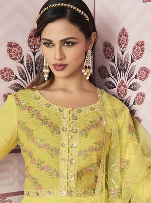 Yellow embroidered silk salwar 3