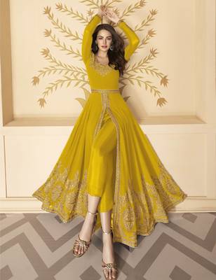 Yellow embroidered georgette salwar 1
