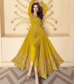 Yellow embroidered georgette salwar