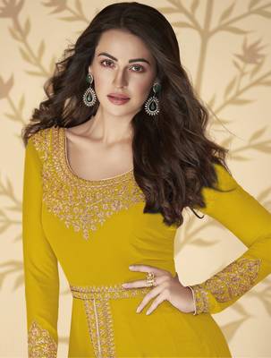 Yellow embroidered georgette salwar 2