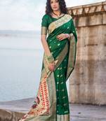 Green woven banarasi silk saree with blouse