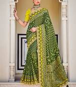 Mehendi Woven Silk Blend Saree With Blouse