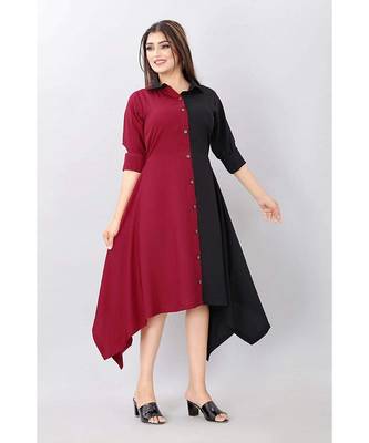 Red Color Solid Crepe Styles Kurti. 3