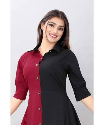 Red Color Solid Crepe Styles Kurti. 4