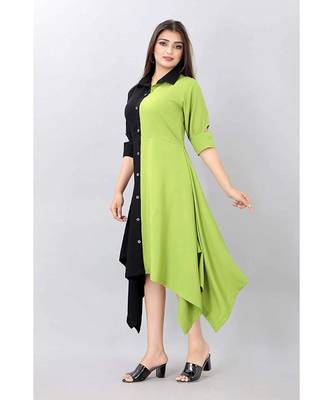 Green Color Solid Crepe Styles Kurti. 1