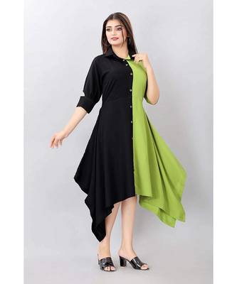Green Color Solid Crepe Styles Kurti. 3