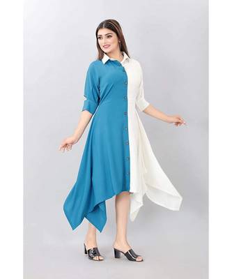 Blue Color Solid Crepe Styles Kurti. 1