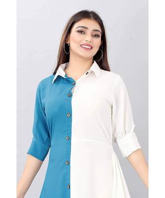 Blue Color Solid Crepe Styles Kurti. 4