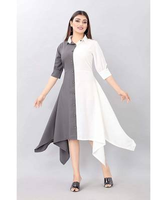 Grey Color Solid Crepe Styles Kurti. 1