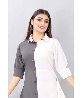 Grey Color Solid Crepe Styles Kurti. 3
