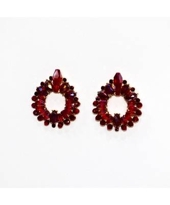 Fancy Crystal Stud Earrings For Women (Maroon) 1