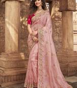 Baby pink embroidered organza saree with blouse