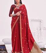 Red woven banarasi silk saree with blouse